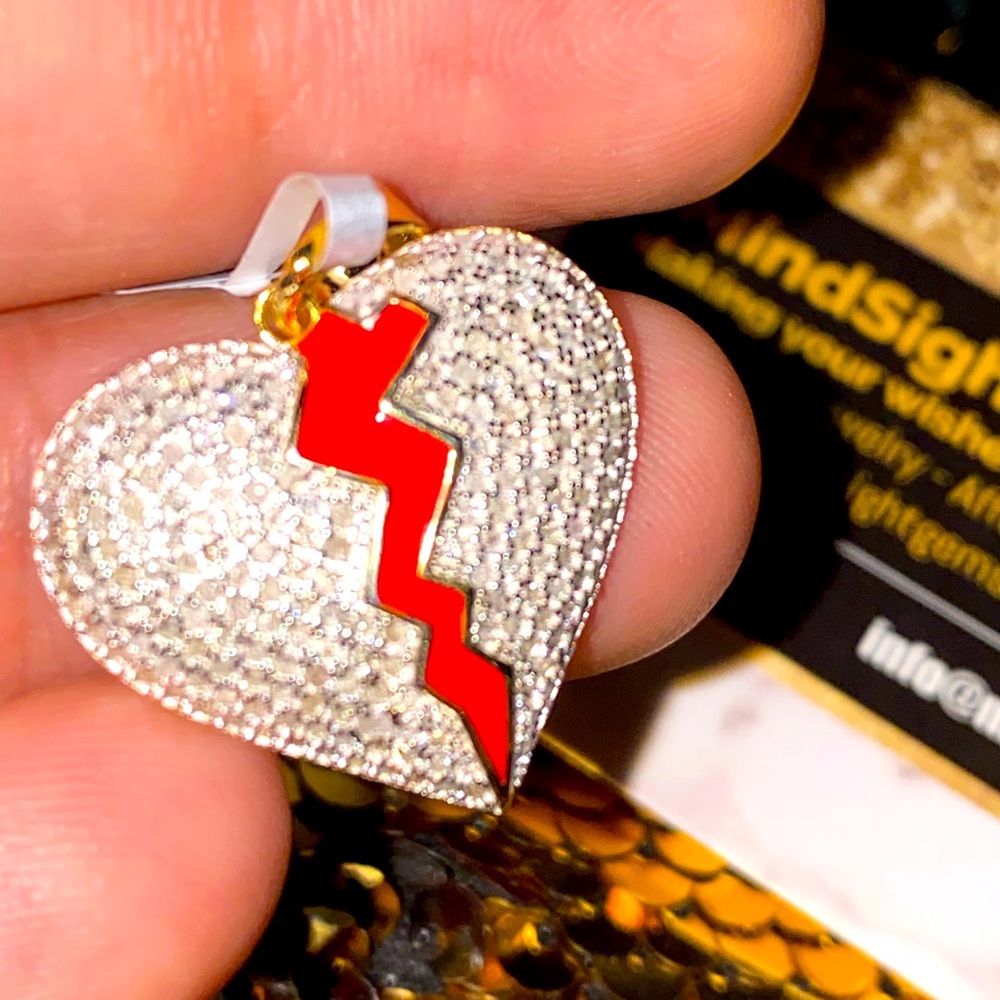 10k gold vermeil Genuine real diamond broken heart diamond pendant NOT CZ Gift